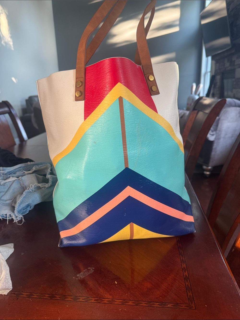 Mossimo Supply Co. White Multi-Color Geometric Tote - Picture 4 of 11